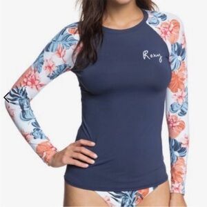 Roxy Navy and Floral Long Sleeve Rashguard UPF 50- XS